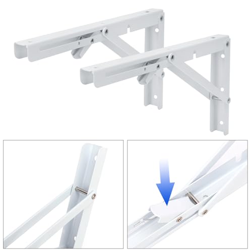 8 Pack 12 Inch White Folding Shelf Brackets with Screw, Collapsible Shelf Bracket Wall Mounted, Heavy Duty Folding Shelf Brackets for Wood Shelves, Wall-Mounted Tables & More - size: 8 Pack 12 Inch White
