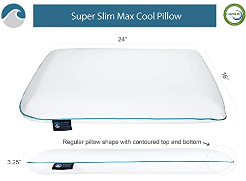 Bluewave Bedding Super Slim Max Cool CarbonBlue Gel Memory Foam Pillow for Stomach and Back Sleepers - Thin, Flat Design with Advanced Cooling (3.25-Inch Height, Standard Size) - style: 3.25"H Super Slim Max Cool (Standard)