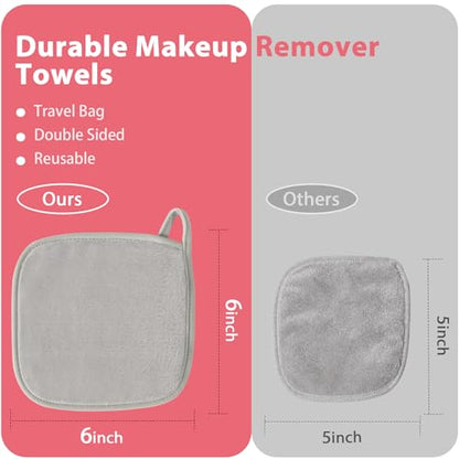 Natwag Makeup Remover Cloth, 6" x 6" Make Up Towels Reusable Face Cloth for Washing Face, 12 Pack Makeup Remover Pads Microfiber Face Washcloth with Mesh Bag, Light Grey - color: Light Grey