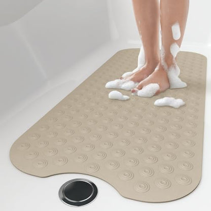 OTHWAY No Suction Cup Bath Mat: 39x16inch Extra Long Bathmat│Perfect for Refinished Bathtub Mat│Made of Nature Rubber│a Blessing for the Elderly and Children (Brown) - color: F-brown