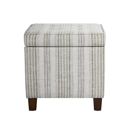 HomePop 18" Square Tufted Storage Ottoman - Gray Striped Pattern - color: Gray Striped Pattern