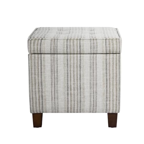 HomePop 18" Square Tufted Storage Ottoman - Gray Striped Pattern - color: Gray Striped Pattern