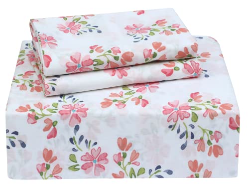 RUVANTI 100% Cotton Percale Sheets Queen Size, Bloomex | Crisp Cooling, Deep Pocket 16", Soft Breathable & Durable, Hotel-Style, 4 Piece Set - color: Bloomex, size: Queen