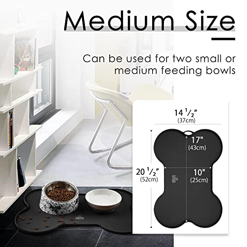 Super Design Dog Food Mat Dog Bowl Mat for Food and Water Silicone Non Spill Cat Feeding Mat Puppy Placemat Waterproof - 20.5" x 14.5", Black - color: Black-2