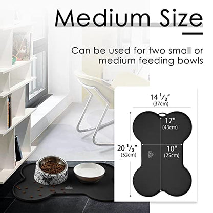Super Design Dog Food Mat Dog Bowl Mat for Food and Water Silicone Non Spill Cat Feeding Mat Puppy Placemat Waterproof - 20.5" x 14.5", Black - color: Black-2