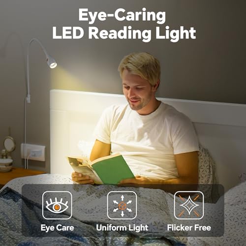 Wall Mounted Reading Light, Minimalist Headboard Mount Book Light, Dimmable LED with Lamp Head Switch Reading Lamp, USB-C Powered, CRI 95+ (4000K + Amber Nightlight) -White - color: White