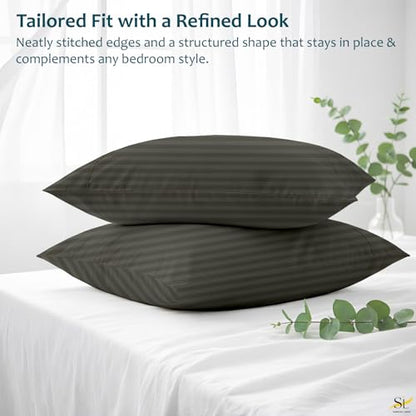Pillow Cases - Set of 2, Dark Grey Stripe (20" X 28") - Pillow Covers Made of 100% Cotton - 300 Thread Count Super Soft and Breathable Sateen Weave Pillowcases. - color: Dark Grey Stripe, size: (20"X28")