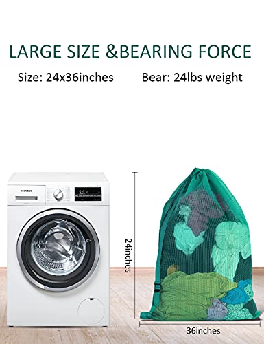 Mesh Laundry Bags with Adjustable Shoulder Strap, 24" x 36" Heavy Duty Nylon, Drawstring Closure, 3-Pack, Mixed Colors - color: White,Yellow,Green-1
