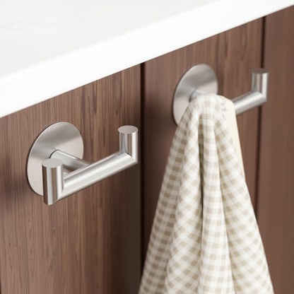 GWAAZXGZ 2 Pack Brushed Nickel Bathroom Hooks for Towels - Self Adhesive Double Hooks for Wall, No Drilling, Stainless Steel 304, Strong Hold for Robes, Coats, Shower Use - color: Silver