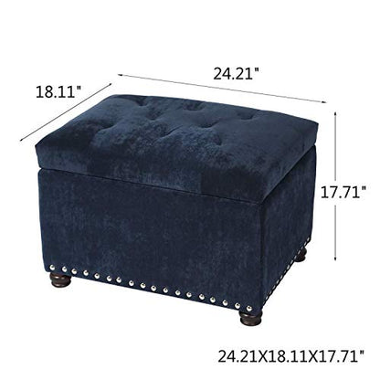 Joveco 24" Ottoman with Storage for Living Room Rectangular Fabric Tufted Bench Footrest (Dark Blue) - color: Dark Blue