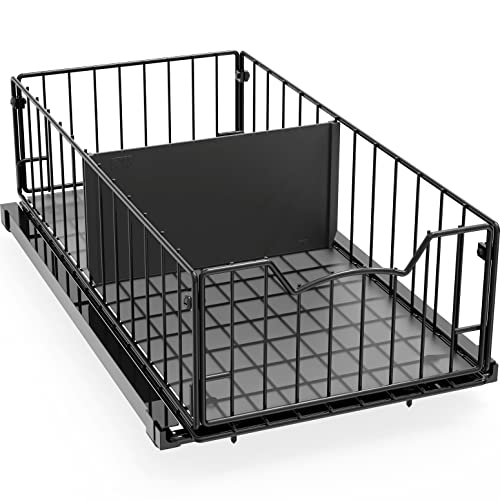 Simple Houseware Pull-Out Cabinet Sliding Basket Organizer, 17.2" D x 9.7" W x 5" H – Black, Ideal for Kitchen and Bathroom Cabinet Storage, Under Sink or Pantry Organization - color: Black