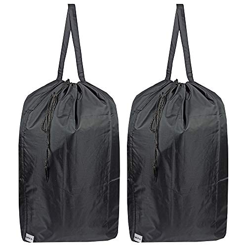 Washable Travel Laundry Bag with Handles and Drawstring (2 Pack), Heavy Duty Large Enough to Hold 3 Loads of Laundry, Fit a Laundry Basket or Clothes Hamper, 27.5x34.5 in,Black - color: Black (2 Pack)