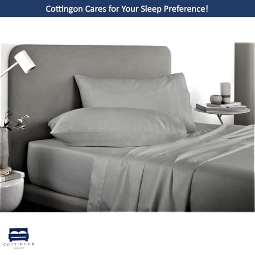 Cottingon Split King Sheet Set for Adjustable Bed, 100% Egyptian Cotton Bedsheets, Includes 2 Twin XL Fitted Sheets 39X80, King Flat Sheet and Pillowcases Fits Upto 16" Deep Mattress, Light Grey - color: Light Grey Solid, size: Split King