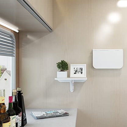 WELLAND 11.8" x 8.25" White Wall Mounted Desk Small Floating Shelves Set of 2 Folding Wall Shelves Drop-Leaf Table Fold Down Desk for RV, Camper, Loft Beds - color: White
