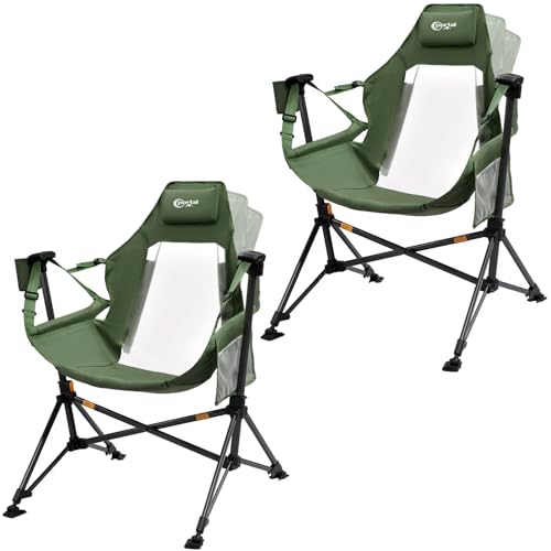 Portal Hammock Camping Chair, Portable Outdoor Swinging Chairs, Rocking Chair for Adults with Adjustable Back and Height for Lawn, Backyard, Patio, Supports 400 lbs, Mesh High Back, Green, 2 Pack - color: 2 Pack-green