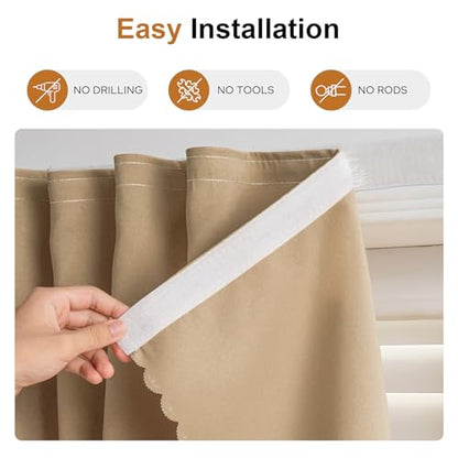 Self Adhesive Curtains - No Drilling, No Rod, Easy to Install Blackout Curtains for Window Blinds,Bedroom(Brown 35 * 59in-1P) - color: Brown, size: 35"W x 59"L (Pack of 1)