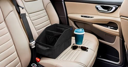 Car Seat Organizer, Passenger Seat, Black | Collapsible, Small Storage, With Lid - color: Black