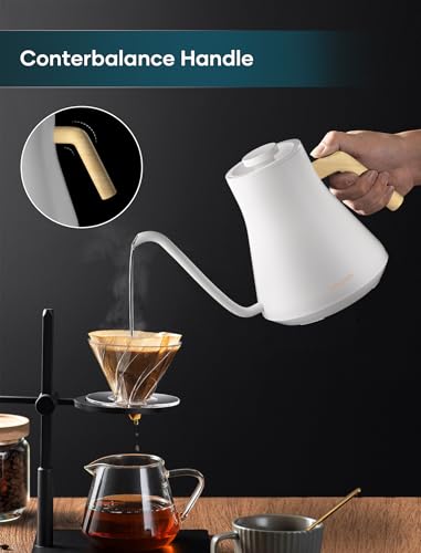 INTASTING Electric Kettles, Gooseneck Electric Kettle, ±1℉ Temperature Control, Stainless Steel Inner, Quick Heating, for Pour Over Coffee, Brew Tea, Boil Hot Water, 0.9L White - color: White