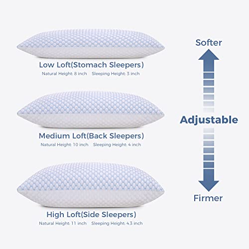OSBED Shredded Memory Foam Pillows Queen Size Set of 2 | Neck pain relief, supportive, odorless, cooling pillow, adjustable, washable, CertiPUR-US hypoallergenic adult pillow - size: Queen (Pack of 2)