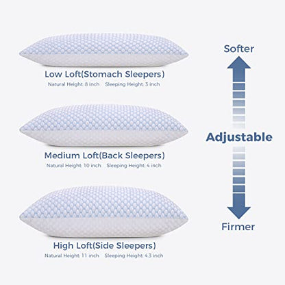 OSBED Shredded Memory Foam Pillows King Size 4 Pack | Neck pain relief, supportive, odorless, cooling pillow, adjustable, washable, CertiPUR-US hypoallergenic adult pillow - size: King (Pack of 4)