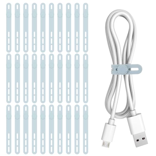 Donruby 30Pcs Silicone Cable Ties - Reusable & Washable with Adjustable Locking Buckles, High Elasticity Cable Management Straps for Home, Office, School, Travel Essential Cord Organizer (Blue) - color: Blue