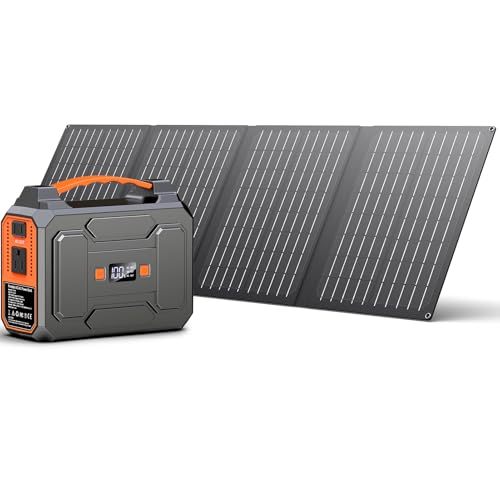 Solar Powered Generator 200W Peak/100W Rated, Portable Solar Generator Power Station with Solar Panels 40W Included, 146Wh Solar Power Bank with AC Outlet 110V for Home Use Camping Outdoor Adventure - color: Grey & Orange