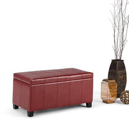 SIMPLIHOME Dover Storage Ottoman Bench - 36 inch Wide Upholstered Vegan Leather Rectangular Lift-Top Ottoman in Radicchio Red, Contemporary Bench for Living Room with Safety Hinges - color: Radicchio Red