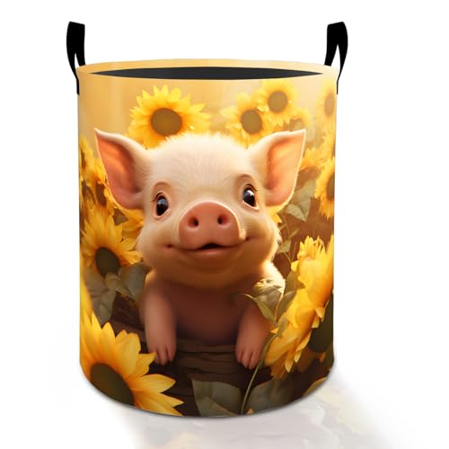 Cute Pig Face Laundry Basket Hamper for Boys Girls Kids Adults, Foldable Waterproof Oxford Clothes Storage Bin, Farm Animal Organizer for Bedroom Bathroom Room Decor 19.7"x15.8" - style: Pig
