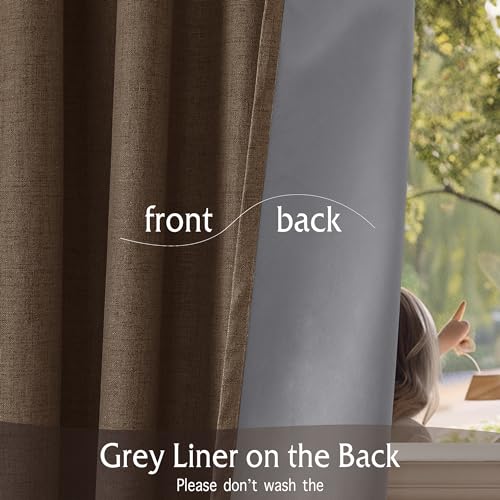 RYB HOME Brown 100% Blackout Linen Curtains 72 inch Long, Thermal Insulated & Privacy Assurd Drapes for Bedroom/Office/Nursery, Rod Pocket & Back Tab Window Treatment, W52 X L72, 2 Panels - color: Brown, size: 52"W x 72"L (Pack of 2)