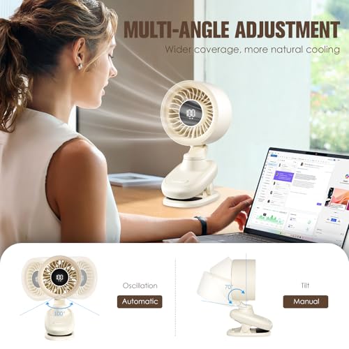 TRILINK Clip on Fan, Small USB Desk Fan with Rechargeable Battery, Oscillation, Timer, Stepless Speed & Ultra Quiet, Mini Portable Table Fan for Home, Desktop, Bedroom, Bed, Office, Travel, & Camping