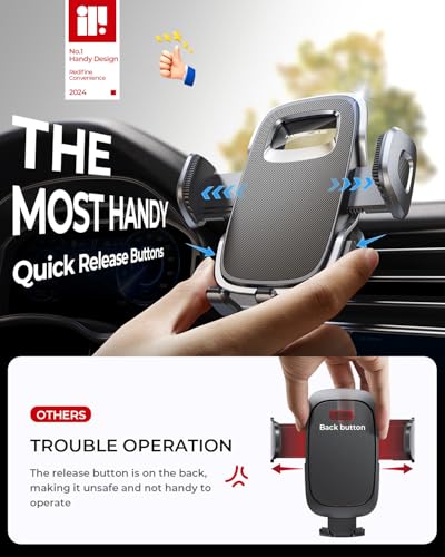 MRGLAS 2026 Upgraded Phone Holders for Your Car with New Metal Hook Clip, Handy Air Vent Cell Phone Car Mount [One Hand Operation], Universal Automobile Cradle for iPhone Android and All Smartphones - color: Black Grey