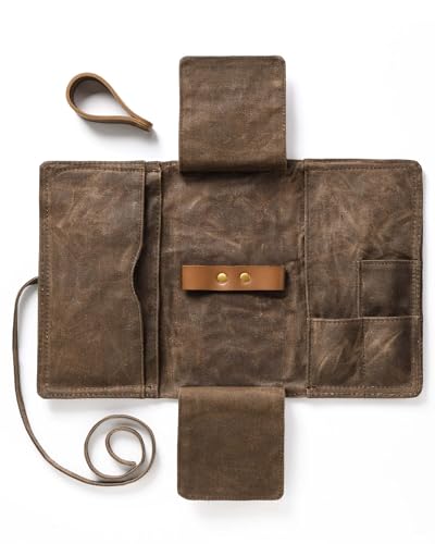 BS-VOG Waxed Canvas Tobacco Pouch for 2 Pipes, Smoking Tobacco Pipe Pouch with Foldable Stand, Smoking Case Bag Accessories Storage Organizer for Travel, Daily Use & Gift (Pipes Not Included)