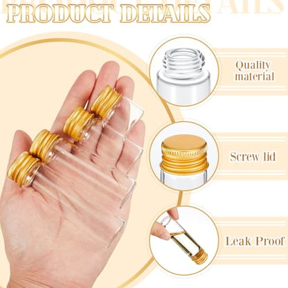 Didaey 100 Pcs Small Clear Vials Spice Mini Jars with Lids Mini Glass Bottles with Screw Aluminum Metal Caps Tiny Jars Sample Containers for Powder Cream Cosmetic Jewelry Wedding (4 Size,Gold Caps) - color: Gold Caps, size: 4 ml