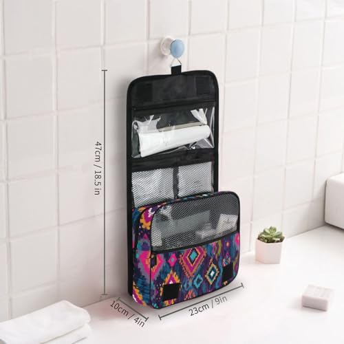 Boho Aztec Hanging Toiletry Makeup Bag Travel Organizers Toiletries Cosmetics Bag for Women Men - color: Aztec