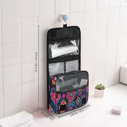 Boho Aztec Hanging Toiletry Makeup Bag Travel Organizers Toiletries Cosmetics Bag for Women Men - color: Aztec
