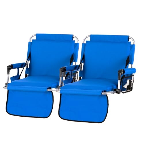 GREEN PARTY Stadium Seat for Bleachers Portable Outdoor Floor Folding Stadium Chair with Armrest, Back Support, Cup Holder, Mesh Bag and Hide Hooks - color: Blue 2