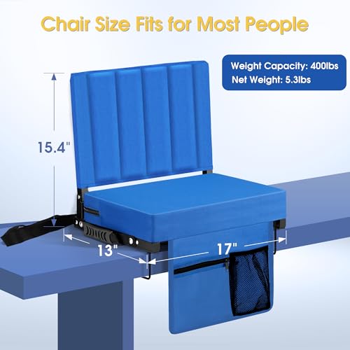 Stadium Seat for Bleachers with Back Support, Portable Bleacher Seat with Wide Comfy Padded Cushion, Metal Hook, Folding Stadium Chair with Shoulder Strap, Carry Handle, Cup Holder, Blue - color: Blue