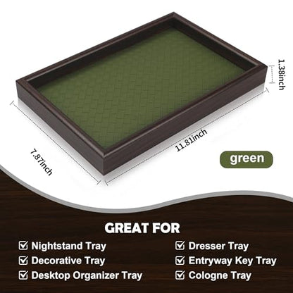 Wooden Valet Tray with Leather Base - Nightstand Catchall Organizer for Cologne, Perfume, Keys, Wallet, Phone, Watch, Jewelry & Sunglasses (2Pcs Green) - color: 2Pcs Green