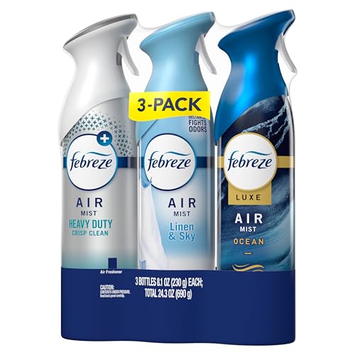 Febreze New & Improved Air Mist Scent Mix, Air Freshener, Home and Kitchen Essentials, Odor Fighting Room Spray, 8.1 oz bottle, 3 Count - style: Crisp Clean Mix Pack