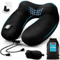 Inflatable Travel Neck Pillow for Airplanes, Super Soft Velvet Neck Support, Adjustable Firmness, Blow Up Plane Pillow for Long Flights, Road Trips, Travel Essentials with Eye Mask, Earplug - color: Black