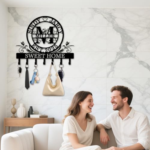 Custom Key Holder for Wall, Personalized Key Rack Wall Mount with Monogram Design, Key Rack Holder Wall Mount for Living Room Bedroom, Housewarming Wedding Gift (02-Monogram) - color: 02-Monogram