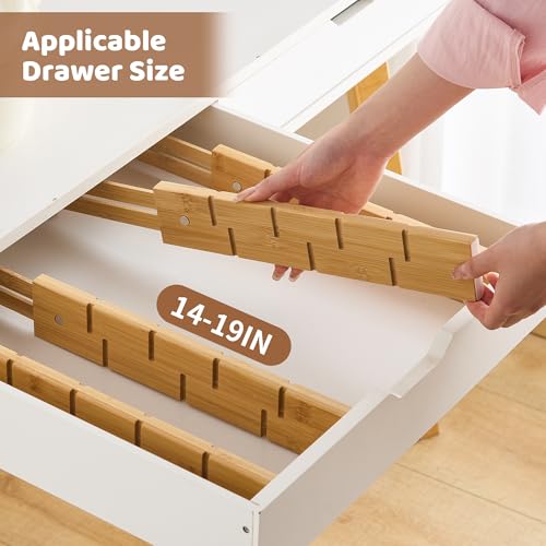 Bamboo Drawer Dividers with Inserts kitchen drawer organizer Adjustable Expandable 8 Pack Organizer Set for Kitchen Bedroom Bathroom Office 8 Dividers with 16 Inserts (Natural, Small (14-19IN)) - size: Small (14-19IN)