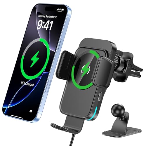 bokilino Wireless Car Charger, 15W Fast Charging [Auto Clamping] [Auto Alignment] Phone Holders for Your Car Dashboard Windshield Air Vent Car Accessories for iPhone 17 16 15 14 13 12 Series, Black