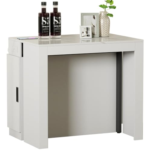Transformer Dining Table, Expandable Console Table with Outlet & Storage, Extendable Folding Table for 10-12 People, Space Saving Modern Dining Room Furniture, White - color: U4 Marble White, size: Upgrade