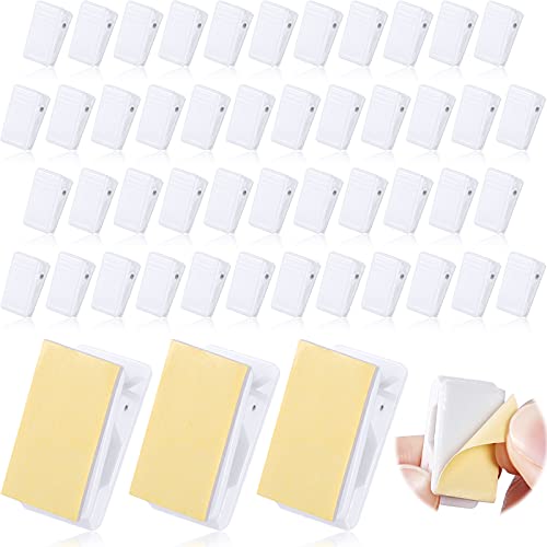 50 Pieces Self Adhesive Clips Wall Tapestry Clips Plastic Sticky Picture Hanging Poster for Teachers Double Sided Adhesive Spring for Home Office(White) - color: White