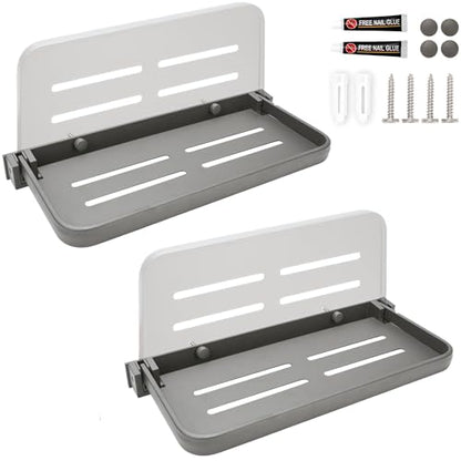 2 Pack RV Aluminum Folding Shelf for Travel Trailers, Floating Foldable Shelves Small Wall-Mounted Fold Up Down for Camper Accessories & Space-Saver, Bathroom Storage Organizer with Screws 11x5 inch
