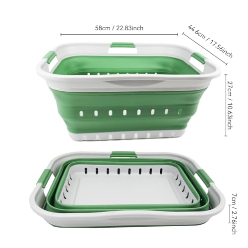 SAMMART 42L (11 gallon) Collapsible Plastic Laundry Basket - Foldable Pop Up Storage Container/Organizer - Portable Washing Tub - Space Saving Hamper/Basket (Grey/Dark Sea Green) - color: Grey/Dark Sea Green