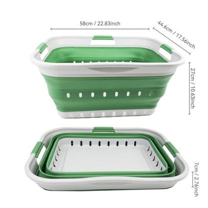 SAMMART 42L (11 gallon) Collapsible Plastic Laundry Basket - Foldable Pop Up Storage Container/Organizer - Portable Washing Tub - Space Saving Hamper/Basket (Grey/Dark Sea Green) - color: Grey/Dark Sea Green