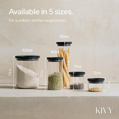 KIVY Airtight Glass Jars with Lids & Labels [3x 40oz] Stackable Glass storage jars with airtight lids - Glass Jars with airtight lid - Food Glass canisters with air tight lids - Pantry containers - size: 40oz * 3