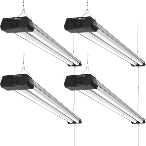 Barrina BS42a 4FT LED Shop Light for Garage, 42W, 5000K, 4800LM, Linkable Plug in Light Fixture, Workshop, Hanging or Flush Mount, Concealed Wiring Design, Pull Chain Switch, Heat Dissipation, 4 Packs - size: 4 Packs